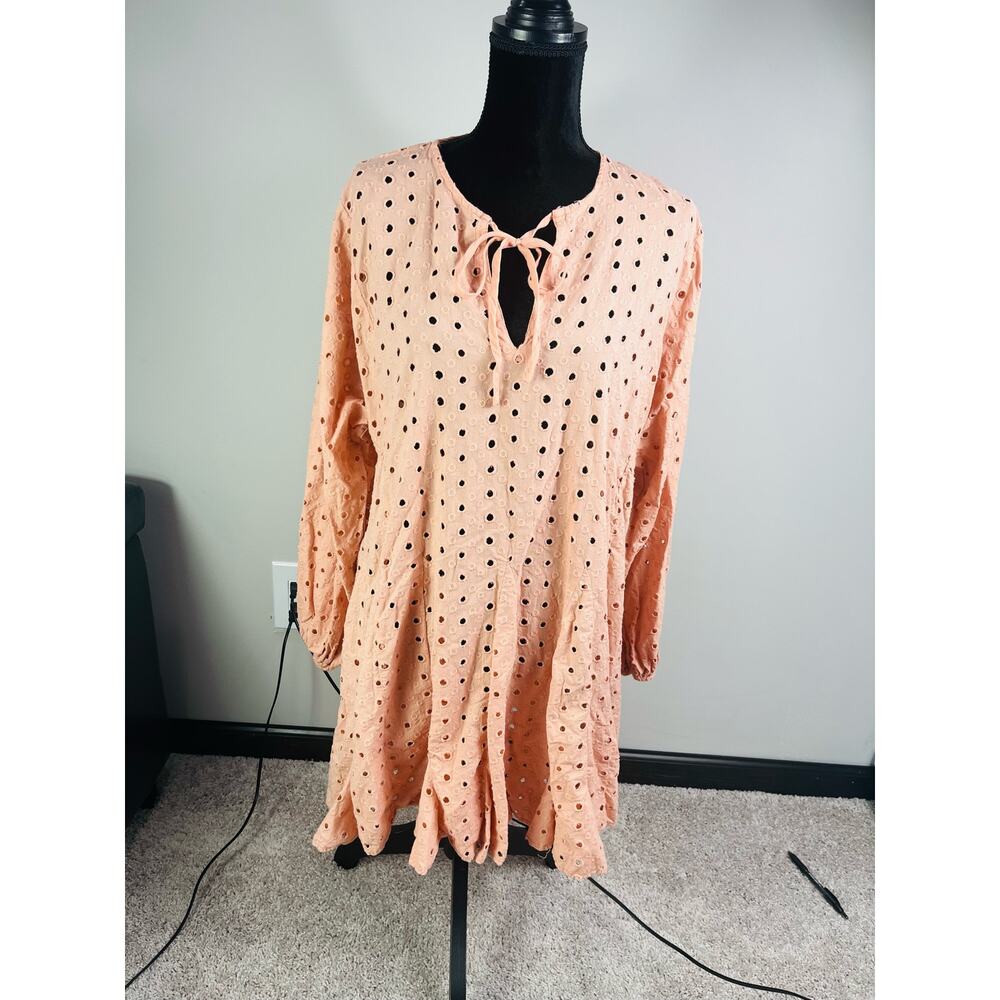 ASOS eyelet dust pink ruffle bottom dress size 10